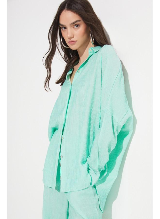 جون قميص كتان مزيج حصري لشهر يونيو - تركواز - Image 1