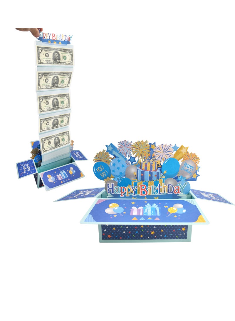 general Happy Birthday Money Gift Box , Blue Surprise Birthday Party Cash Gift Box with Pull Out Card for Women Girls, A Fun Way to Present Cash as Gifts - Image 1