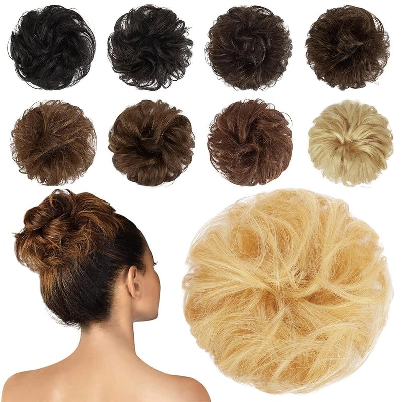 FESHFEN Human Messy Buns  100 Human Hair Bun Real Scrunchies Hair Pieces Ponytail Extensions Wavy Tousled Updo Chignon Hairpieces for WomenMixed Blonde