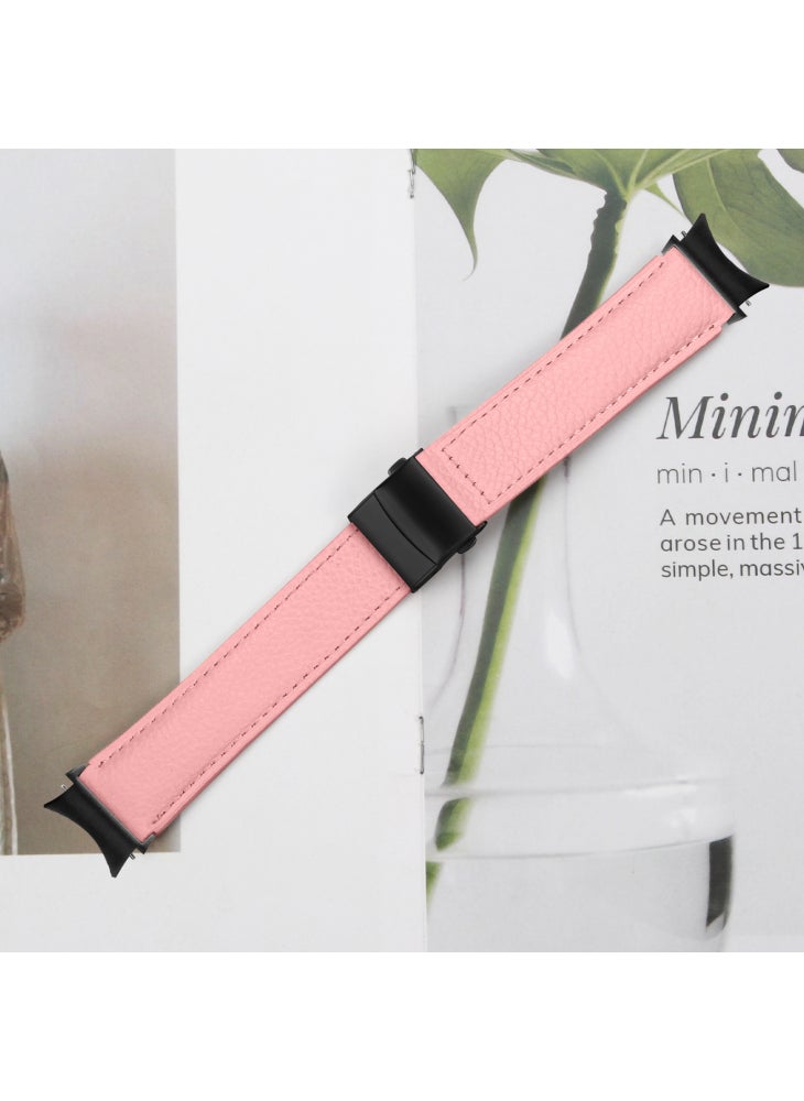 Watch Strap for Samsung Galaxy Watch7/6/6 Classic/5 Pro/5/4 Classic/4/FE Litchi Texture Leather Band with Black Buckle - Pink - Image 3