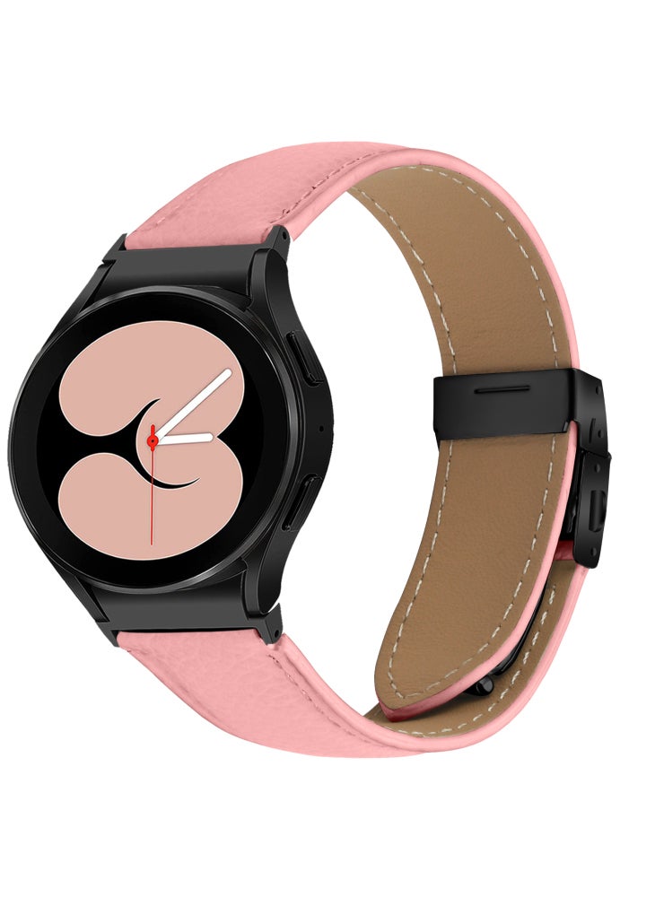 Watch Strap for Samsung Galaxy Watch7/6/6 Classic/5 Pro/5/4 Classic/4/FE Litchi Texture Leather Band with Black Buckle - Pink - Image 2