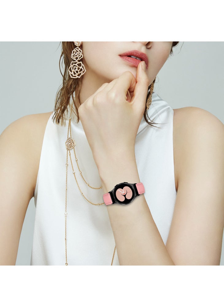 Watch Strap for Samsung Galaxy Watch7/6/6 Classic/5 Pro/5/4 Classic/4/FE Litchi Texture Leather Band with Black Buckle - Pink - Image 5