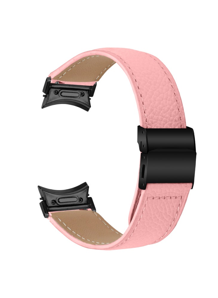 Watch Strap for Samsung Galaxy Watch7/6/6 Classic/5 Pro/5/4 Classic/4/FE Litchi Texture Leather Band with Black Buckle - Pink - Image 1