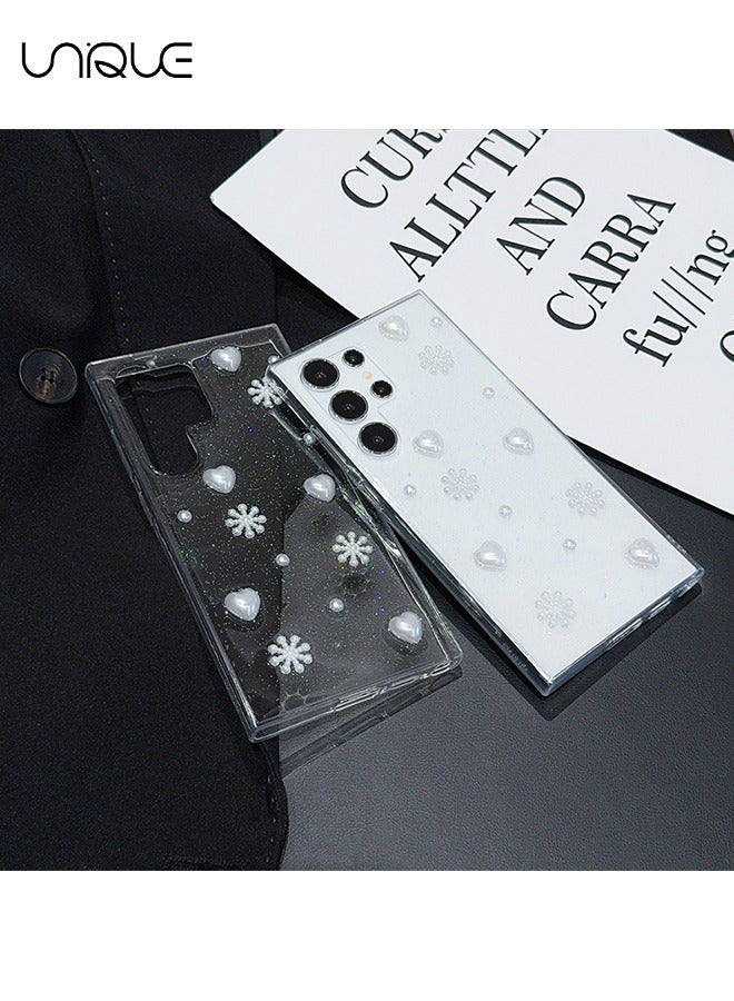 يونيك متوافق مع جراب هاتف سامسونج جالاكسي S25 الترا - جراب هاتف 3D Heart Bow لامع - جراب هاتف شفاف من الفراولة - حماية من السقوط TPU - Image 4