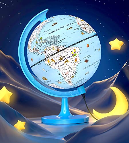 Illuminated World Globe for Children with 100 Interesting Illustrations 360  Spinning 8inch Kids Globes for Classroom Earth Map Learning  Educational STEM Toys Gift for Boys Girls