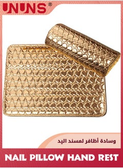 UNUNS Hand Rest Pillow Cushion Mat Set,Washable PU Leather Arm Rest Pad,Soft Manicure Hand Pillow Cushion Mat Nail Art Accessories Tool,Salon Arm Wrist Rest Sponge Holder,Gold  - Image 1