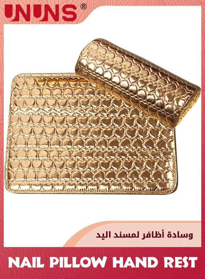 UNUNS Hand Rest Pillow Cushion Mat Set,Washable PU Leather Arm Rest Pad,Soft Manicure Hand Pillow Cushion Mat Nail Art Accessories Tool,Salon Arm Wrist Rest Sponge Holder,Gold  - Image 1
