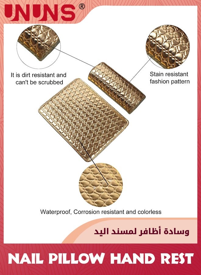 UNUNS Hand Rest Pillow Cushion Mat Set,Washable PU Leather Arm Rest Pad,Soft Manicure Hand Pillow Cushion Mat Nail Art Accessories Tool,Salon Arm Wrist Rest Sponge Holder,Gold  - Image 2