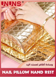 UNUNS Hand Rest Pillow Cushion Mat Set,Washable PU Leather Arm Rest Pad,Soft Manicure Hand Pillow Cushion Mat Nail Art Accessories Tool,Salon Arm Wrist Rest Sponge Holder,Gold  - Image 4