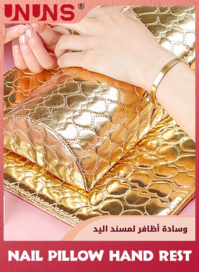 UNUNS Hand Rest Pillow Cushion Mat Set,Washable PU Leather Arm Rest Pad,Soft Manicure Hand Pillow Cushion Mat Nail Art Accessories Tool,Salon Arm Wrist Rest Sponge Holder,Gold  - Image 4
