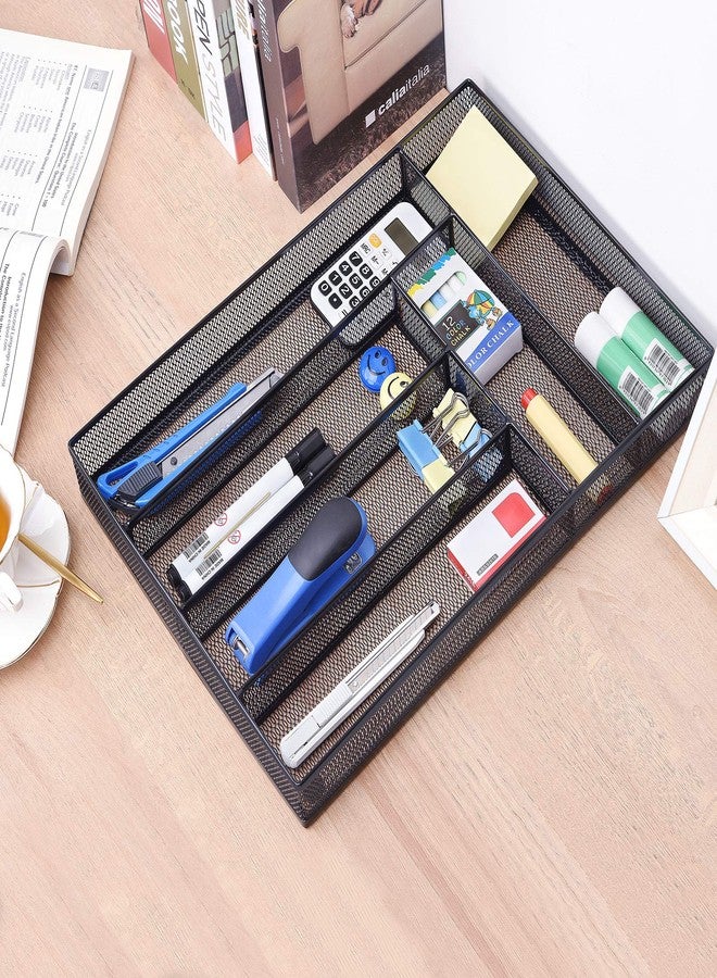 WuGeShop Desk Drawer Organizer with 6 Compartments, Mesh Drawer Organizer Tray for Stationery, Office Supplies Desktop Storage, Black - Image 4