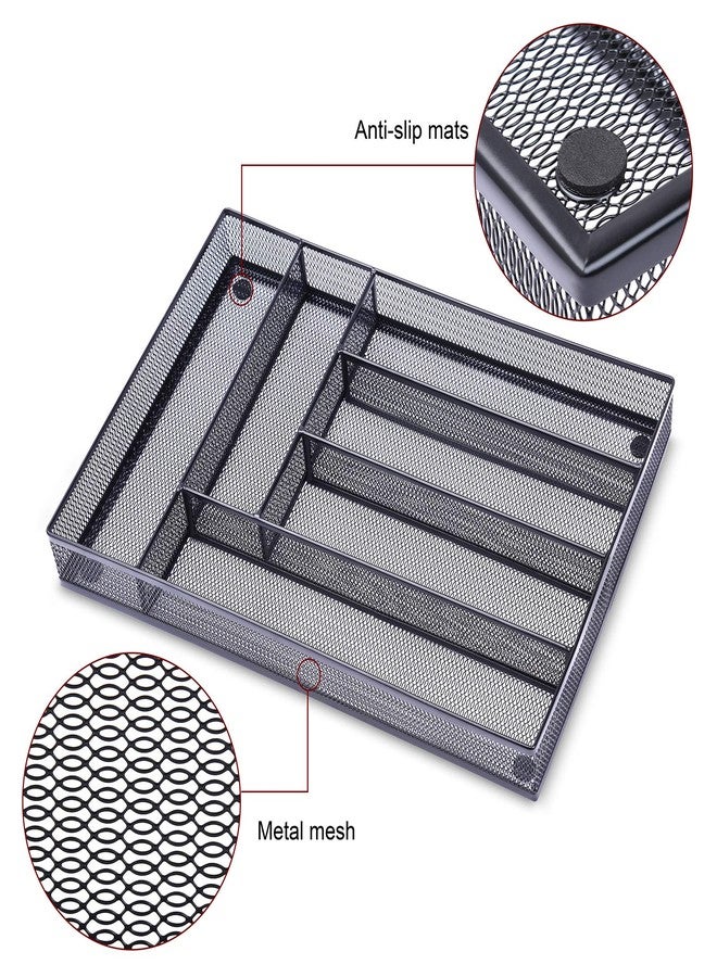 WuGeShop Desk Drawer Organizer with 6 Compartments, Mesh Drawer Organizer Tray for Stationery, Office Supplies Desktop Storage, Black - Image 5