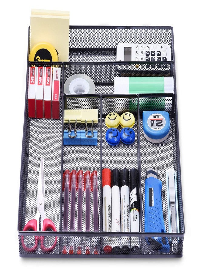 WuGeShop Desk Drawer Organizer with 6 Compartments, Mesh Drawer Organizer Tray for Stationery, Office Supplies Desktop Storage, Black - Image 2