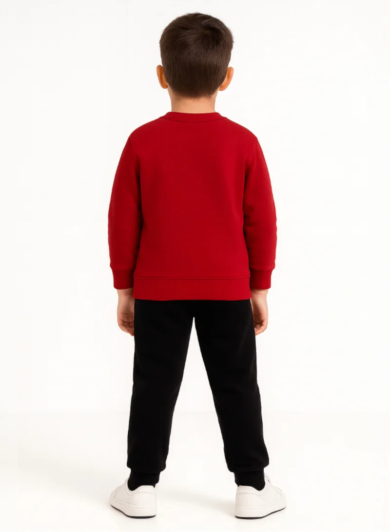 victor and jane Boys’ Trendy  Winter Tracksuit – Red Sweatshirt &amp; Black Joggers with NYC Print