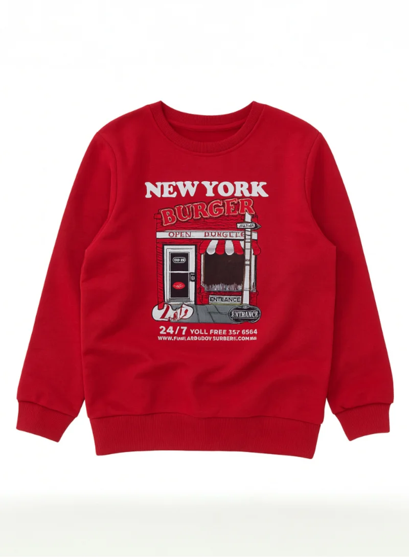 victor and jane Boys’ Trendy  Winter Tracksuit – Red Sweatshirt &amp; Black Joggers with NYC Print