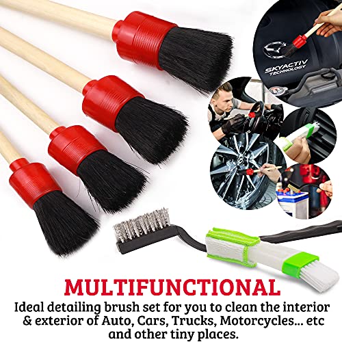 TAKAVU Complete Car Detailing Kit (12pc) - Detail Brushes, Wire Brushes, Vent Duster & Microfiber Towel for Wheels, Interior, Exterior, Engine Bay & Motorcycle Cleaning - Image 5
