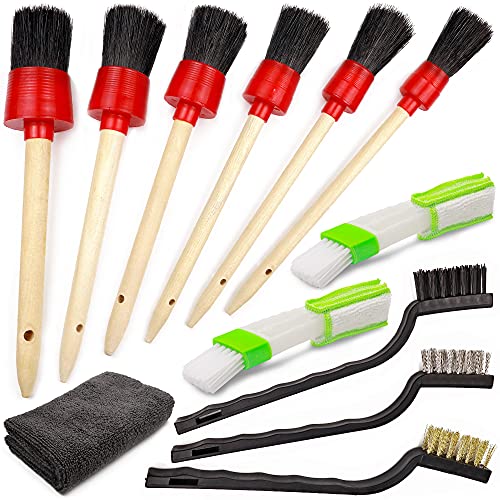 TAKAVU Complete Car Detailing Kit (12pc) - Detail Brushes, Wire Brushes, Vent Duster & Microfiber Towel for Wheels, Interior, Exterior, Engine Bay & Motorcycle Cleaning - Image 1