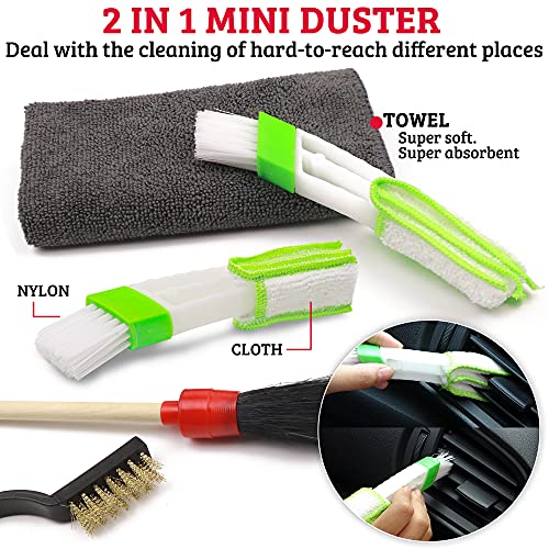 TAKAVU Complete Car Detailing Kit (12pc) - Detail Brushes, Wire Brushes, Vent Duster & Microfiber Towel for Wheels, Interior, Exterior, Engine Bay & Motorcycle Cleaning - Image 4