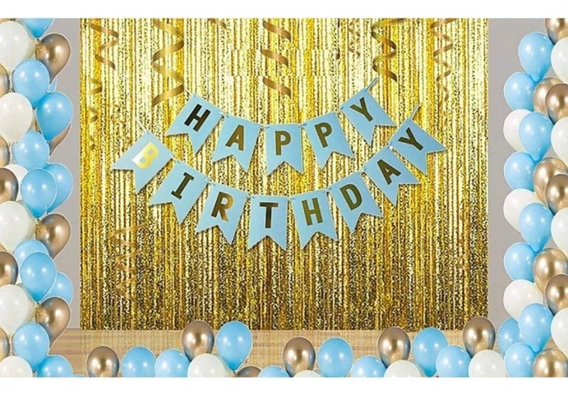 Balloonistics CB4 33Pcs Blue,Golden and White Birthday Balloons Combo for Kids Or Birthday Decoration Items for Boys - Image 1