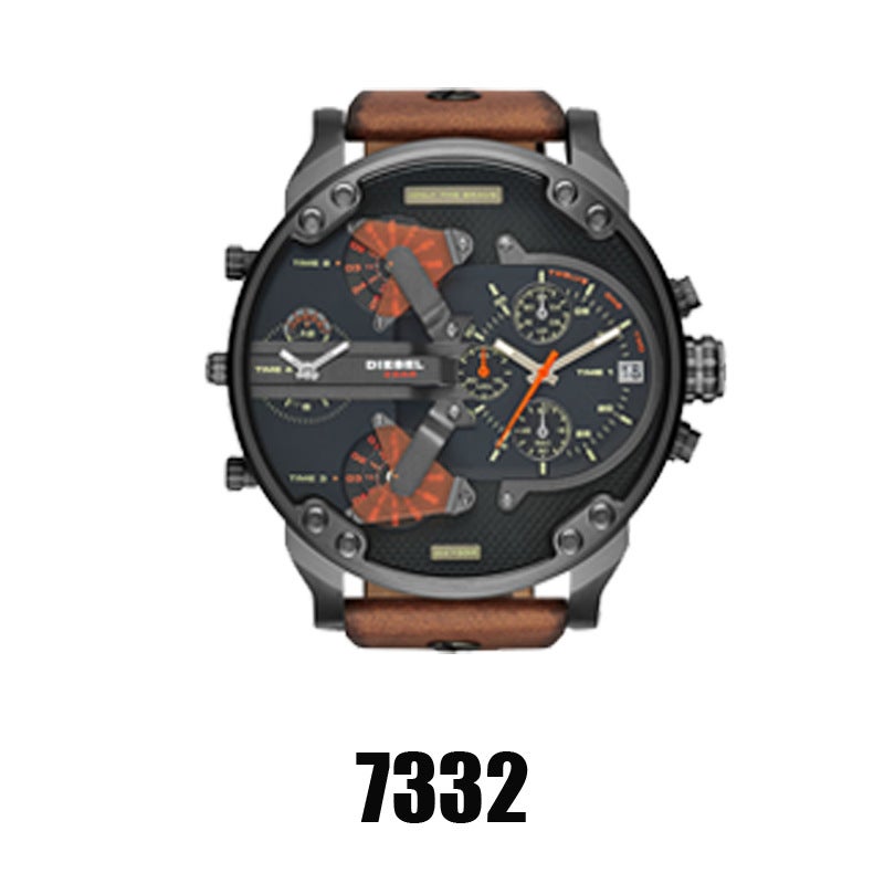 Trendy Large Dial Dual-Time Mens Sports Watch 7332 belt