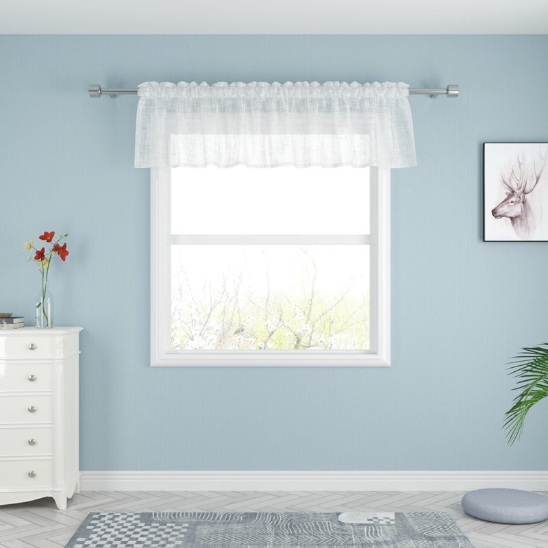UPOPO White Valance 16 inches Long Sheer Curtain Toppers Living Room Bedroom Kitchen Voile Transparent Linen Textured Valance Curtain Small Short Mini Door Window Treatment 1 Panel Rod Pocket - Image 1