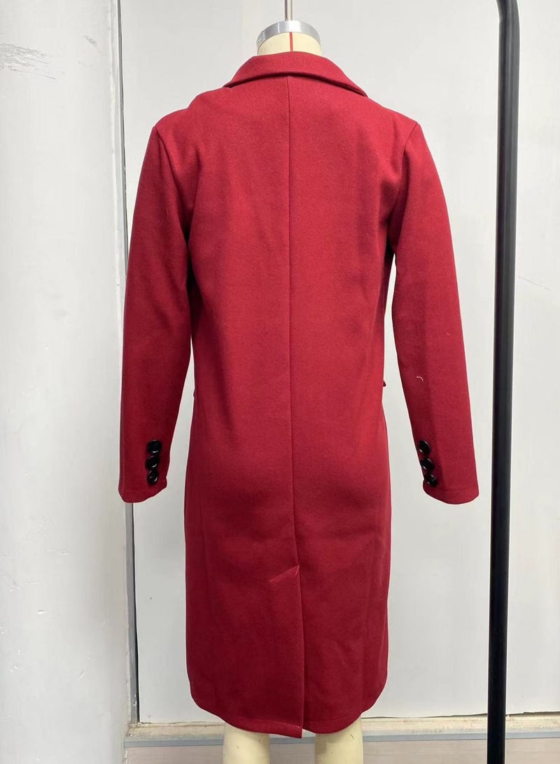 Loquat معطف نسائي جديد بسيط من الصوف بأكمام طويلة وأزرار وياقة قميص - Image 2