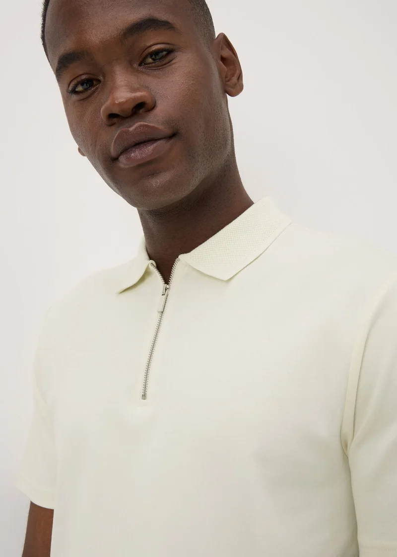 Matalan Cream Interlock 1/4 Zip Polo Shirt