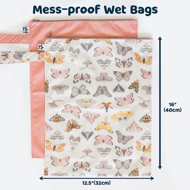 Tiny Twinkle Mess Proof Wet Bags | 2-Pack Reusable Waterproof Wet Bags for Swimsuits | Baby Clothes | Travel & Diaper Bag (Flutter) - Image 3