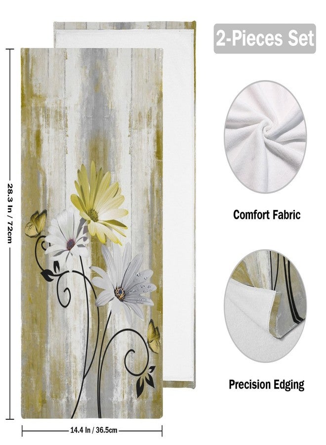 AIYOOLER Yellow White Daisy Hand Towels for Bathroom Set of 2 Soft Absorbent Rustic Flower Butterfly on Country Wood Small Bath Towels Decorative Farm Kitchen Dish Towel Guest Bathroom Towels 28x14in - Image 2