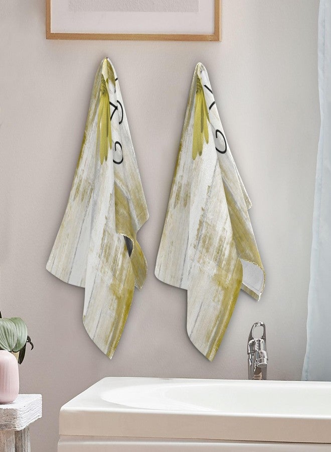 AIYOOLER Yellow White Daisy Hand Towels for Bathroom Set of 2 Soft Absorbent Rustic Flower Butterfly on Country Wood Small Bath Towels Decorative Farm Kitchen Dish Towel Guest Bathroom Towels 28x14in - Image 3