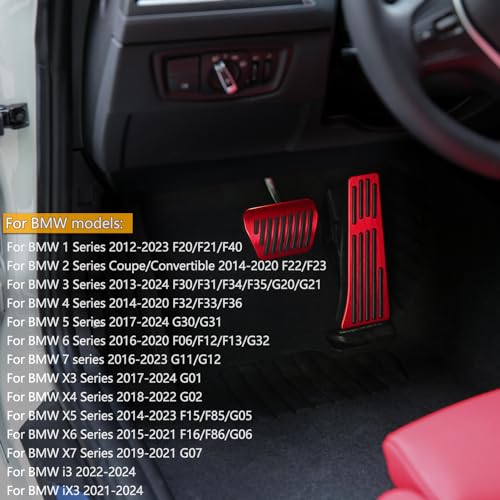 Thenice ثينيس لب ام بي دبليو 3 4 5 7 سيريز X3 X4 X5 X6 X7 دواسات قدم مضادة للانزلاق من الألمنيوم فرامل أوتوماتيكية ودواسة تسارع بدون حفر - أحمر - Image 2