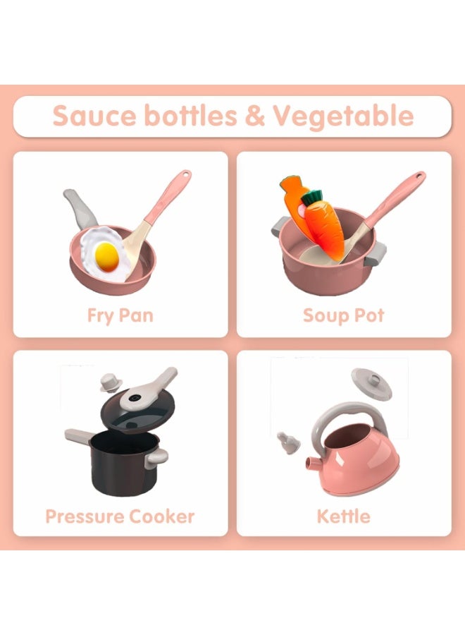 61Pcs Kids Kitchen Toy Accessories Set,Toddler Pretend BBQ Cooking Playset with Pots and Pans, Utensils Cookware, Cut Play Food Set, Toy Vegetables, Play Kitchen for Girls and Boys - Image 2