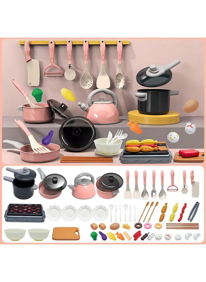 61Pcs Kids Kitchen Toy Accessories Set,Toddler Pretend BBQ Cooking Playset with Pots and Pans, Utensils Cookware, Cut Play Food Set, Toy Vegetables, Play Kitchen for Girls and Boys - Image 1