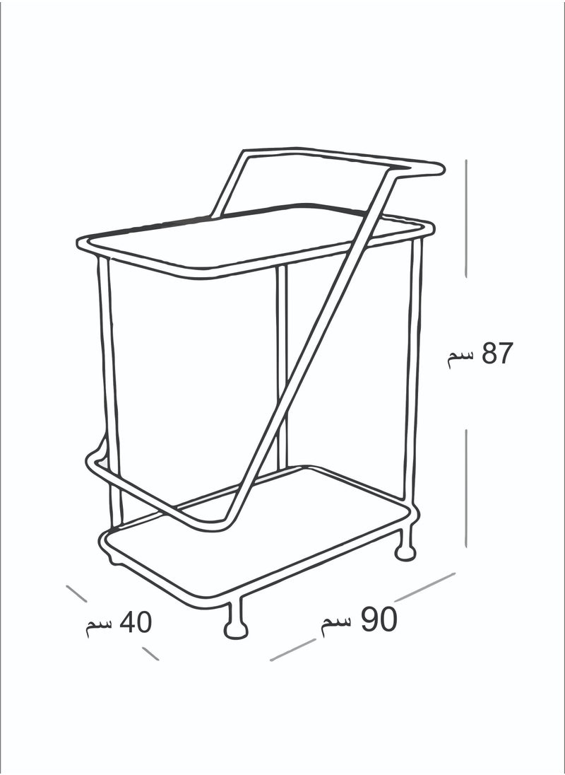 fan baytk - "A stylish three-tier serving cart made of black iron with glass, the third tier is divided into two circular pieces. The cart is 87 cm high, 90 cm long and 40 cm wide. Its circular design adds an aesthetic and modern touch, making it ideal for serving food and drinks at parties and special occasions." - Image 1