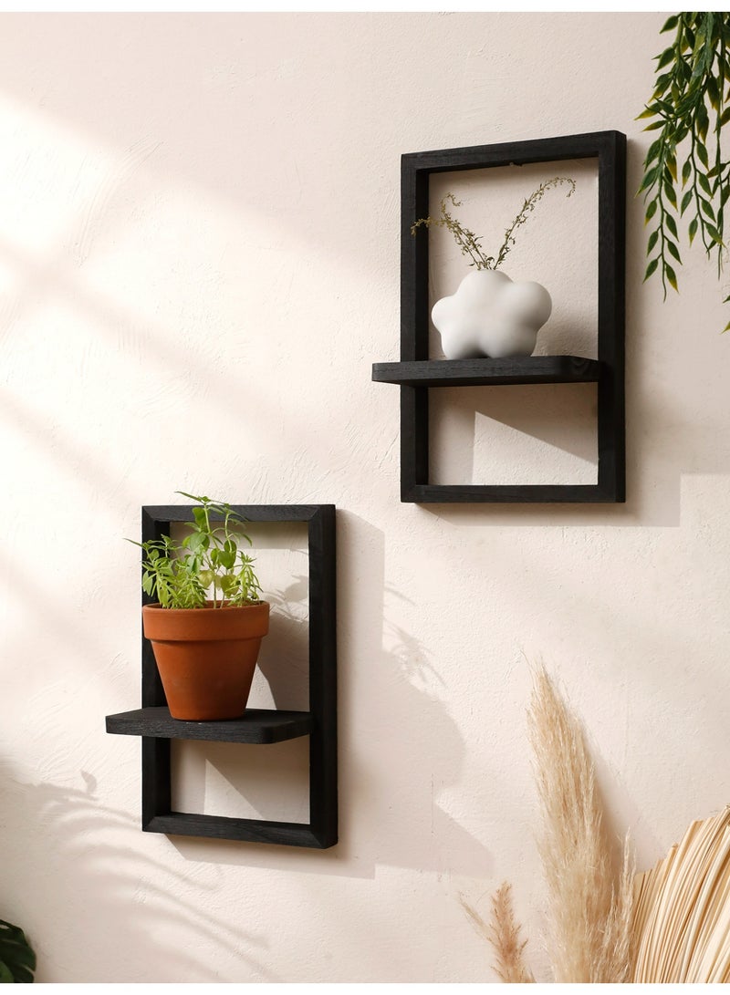 1-Piece Black Rectangular Wooden Wall Shelf, Modern Minimalist Wall Hanging Rack for Plants, Vases, or Decorative Objects - Image 1