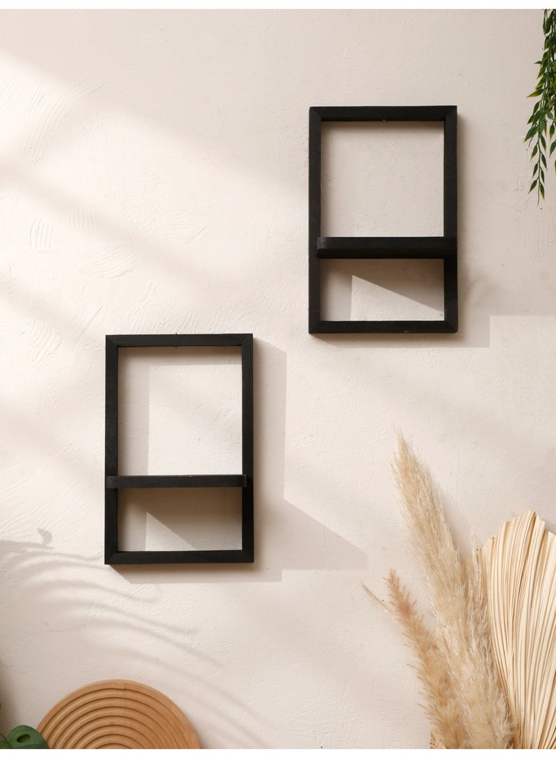 1-Piece Black Rectangular Wooden Wall Shelf, Modern Minimalist Wall Hanging Rack for Plants, Vases, or Decorative Objects - Image 2