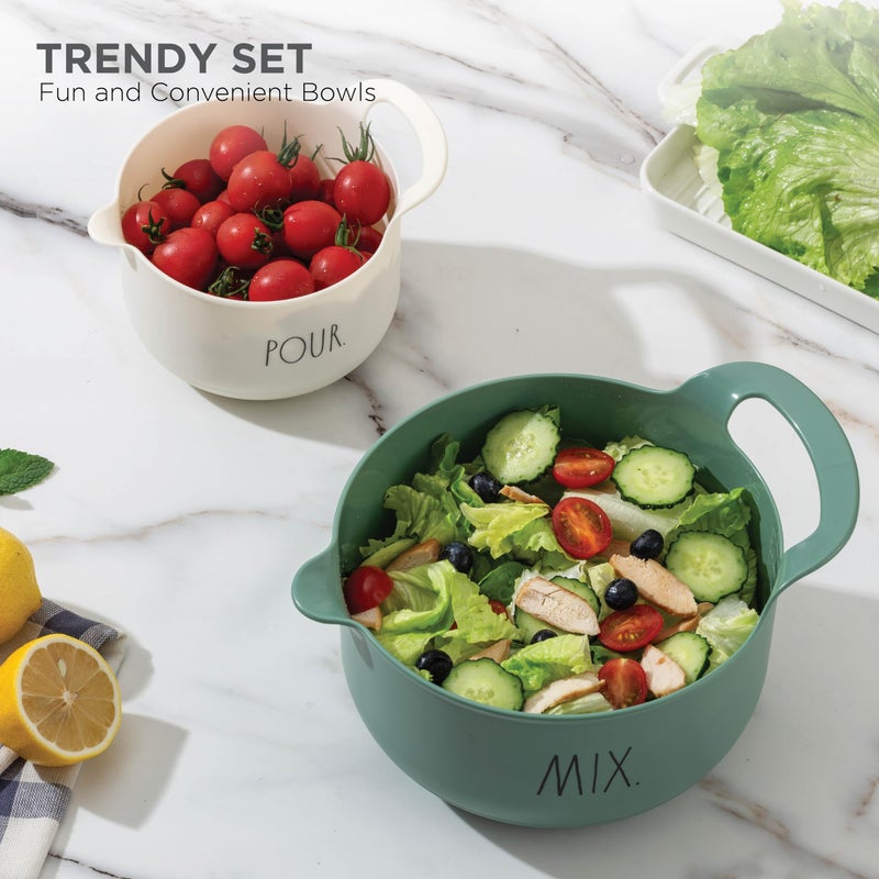 Rae Dunn Non-Slip Mixing Bowls - 4 Piece Nesting Plastic Mixing Bowl Set with Pour Spouts and Handles-Measurement Markings (Sage) - Image 4