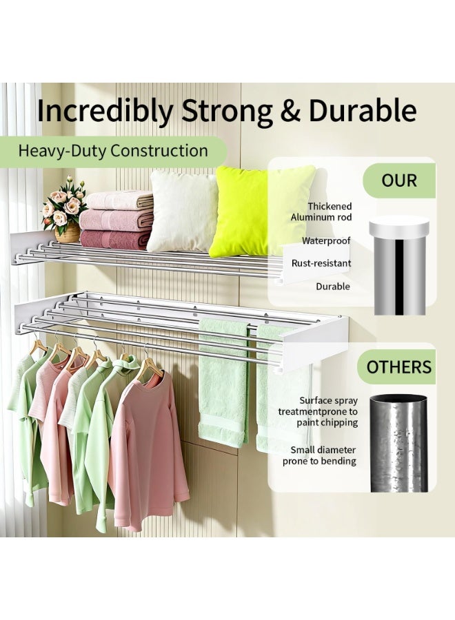 كيلا رف تجفيف الملابس المثبت على الحائط قابل للسحب والطي لتوفير المساحة في منزلك مقاس 80×40 سم, منشر غسيل ملابس, منشر ملابس, نشارة ملابس, منشر, منشر غسيل - Image 5