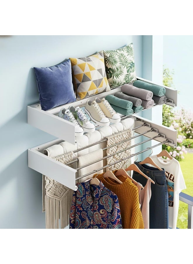 كيلا رف تجفيف الملابس المثبت على الحائط قابل للسحب والطي لتوفير المساحة في منزلك مقاس 80×40 سم, منشر غسيل ملابس, منشر ملابس, نشارة ملابس, منشر, منشر غسيل - Image 2