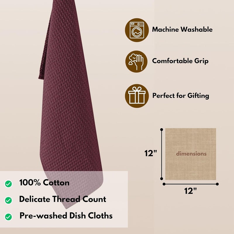 Native Fab Waffle 12 Pack Dish Cloths  100 Cotton Absorbent Quick Dry Washable Towels for Cleaning Cooking  Drying Dishes  Perfect for Home Restaurants Bars Cafes  12x12  Burgundy - Image 3