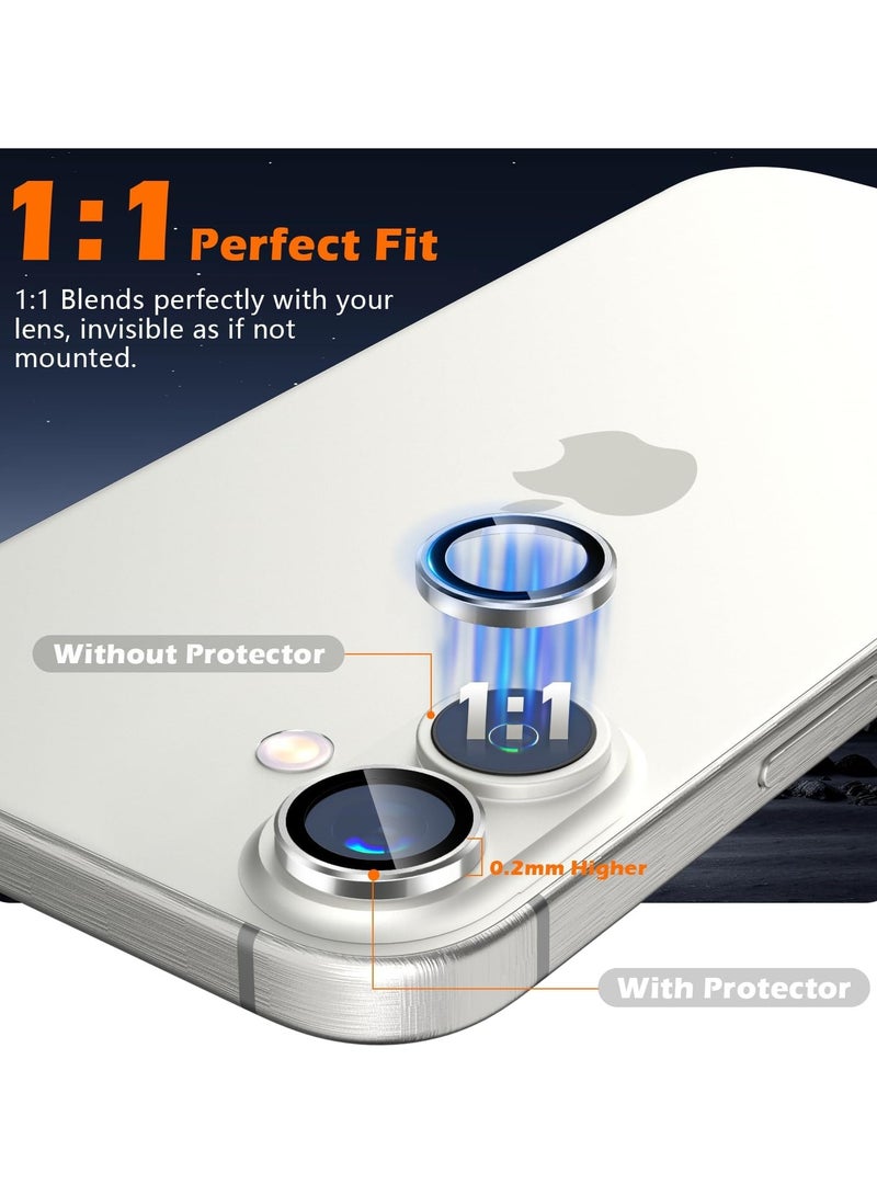 حامي عدسة الكاميرا متوافق مع آيفون 17، صينية تركيب بخطوة واحدة، حلقة معدنية فردية، غطاء زجاج مقسى بنمط CD - أبيض - Image 2