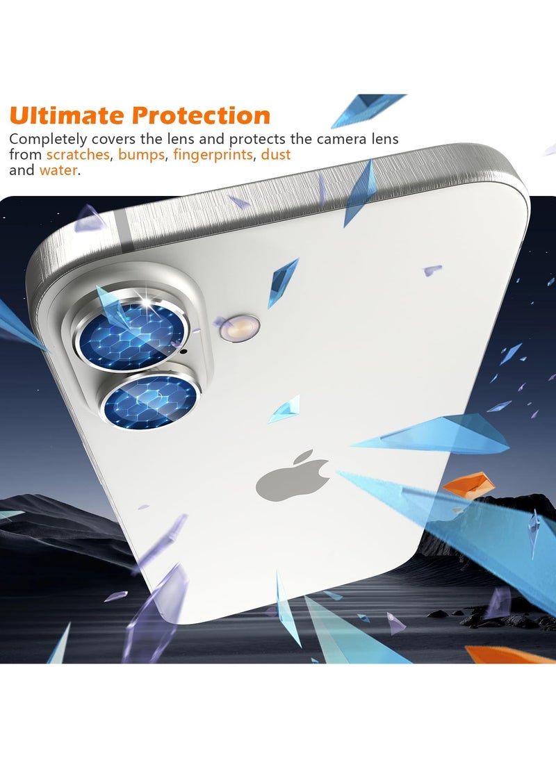حامي عدسة الكاميرا متوافق مع آيفون 17، صينية تركيب بخطوة واحدة، حلقة معدنية فردية، غطاء زجاج مقسى بنمط CD - أبيض - Image 3