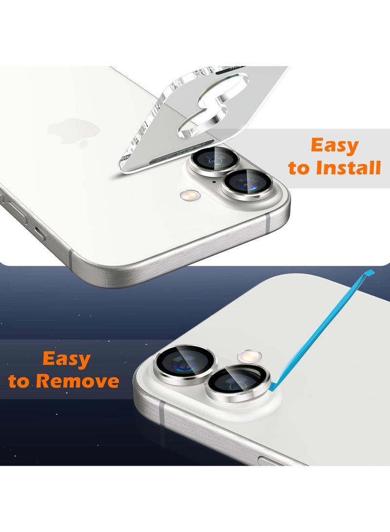 حامي عدسة الكاميرا متوافق مع آيفون 17، صينية تركيب بخطوة واحدة، حلقة معدنية فردية، غطاء زجاج مقسى بنمط CD - أبيض - Image 5