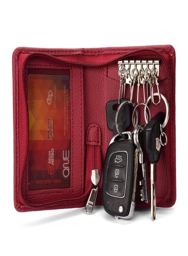essart PU Leather Key Case Pouch Wallet Set of 3 Keychain Key Pouch Holder Men & Women Key Pouch Holder, Bank Locker Key Pouch with 6 Hooks Zipper Closure Black-Brown-Cherry - Image 2