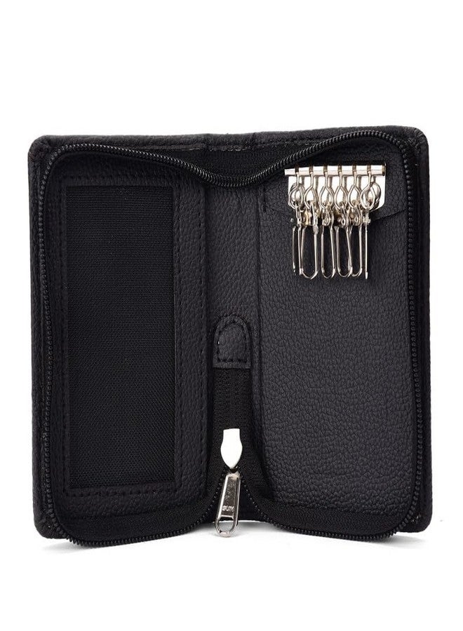 essart PU Leather Key Case Pouch Wallet Set of 3 Keychain Key Pouch Holder Men & Women Key Pouch Holder, Bank Locker Key Pouch with 6 Hooks Zipper Closure Black-Brown-Cherry - Image 4