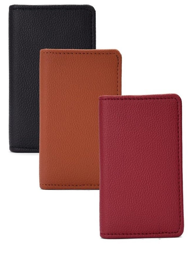 essart PU Leather Key Case Pouch Wallet Set of 3 Keychain Key Pouch Holder Men & Women Key Pouch Holder, Bank Locker Key Pouch with 6 Hooks Zipper Closure Black-Brown-Cherry - Image 1