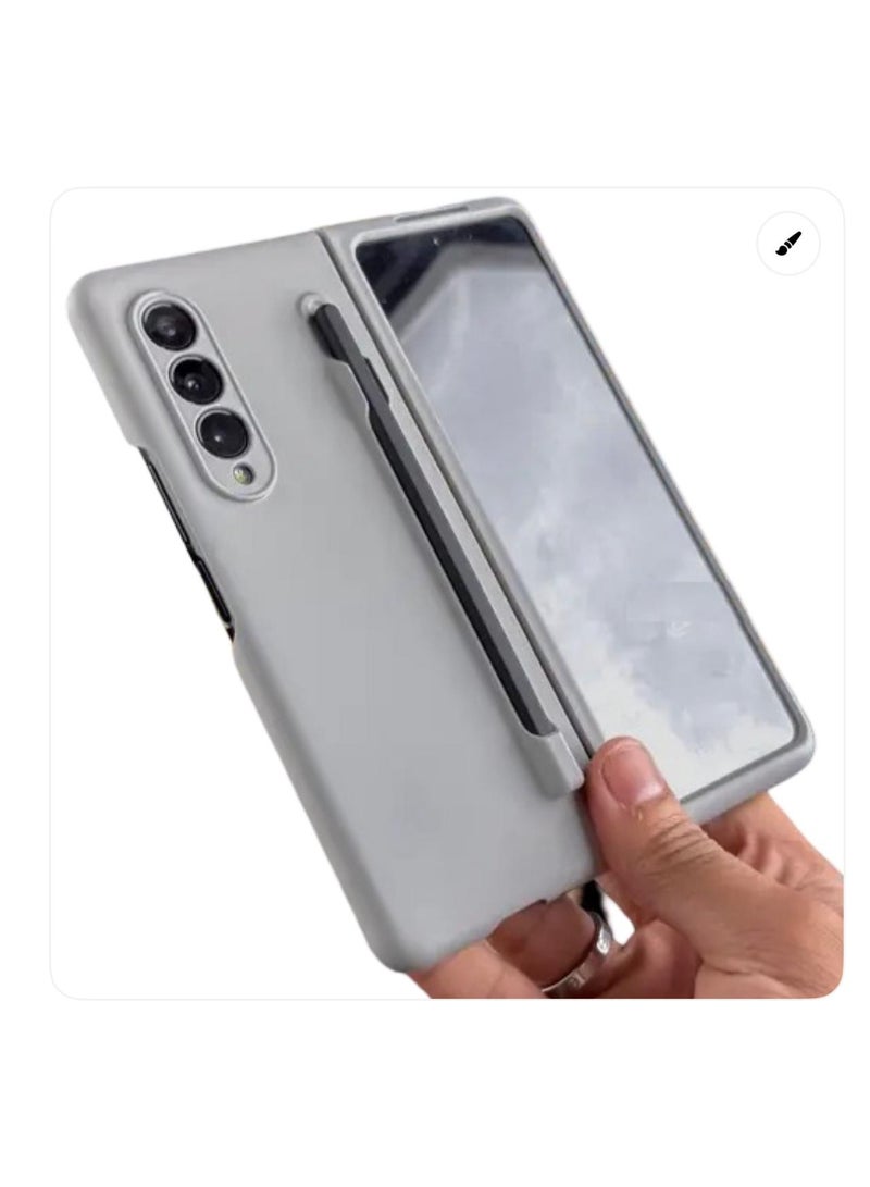 Case Protective case compatible with Samsung Galaxy Z Fold 3, includes S Pen, full glass screen protector, shockproof, polycarbonate cover - Light Gray
