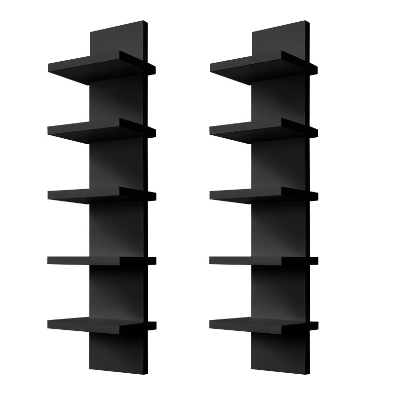 YEXEXINM 2 Pack 5 Tier Wall Shelf Unit - Narrow Smooth Laminate Finish - Vertical Column Wall Decor Mount Floating Storage Home Decor Organizer Tall Tower Utility Shelf for Bedroom, Living Room(Black) - Image 1