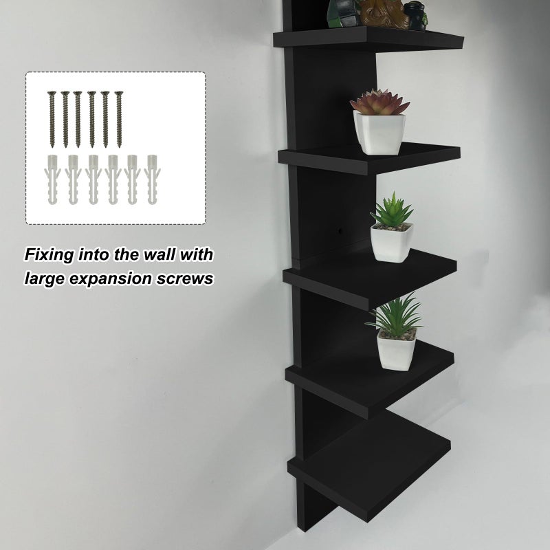 YEXEXINM 2 Pack 5 Tier Wall Shelf Unit - Narrow Smooth Laminate Finish - Vertical Column Wall Decor Mount Floating Storage Home Decor Organizer Tall Tower Utility Shelf for Bedroom, Living Room(Black) - Image 3