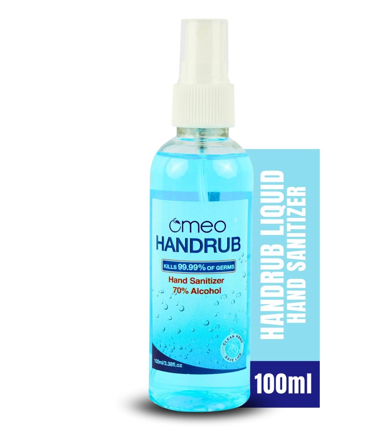 Omeo Handrub Pocket Liquid Hand Instant Sanitizer Spray 100ml, 70% Alcohol| Skin Friendly, Safe for Kids| 99.99% Germs Free Protection, Anti Bacterial| Advance Formula, Quick Dry - Image 1